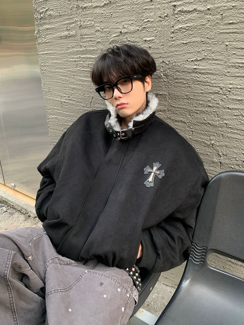 クロスバッジ ネックベルト フリースファージャケット