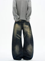 ウォッシュ加工 バレルレッグ バギージーンズ