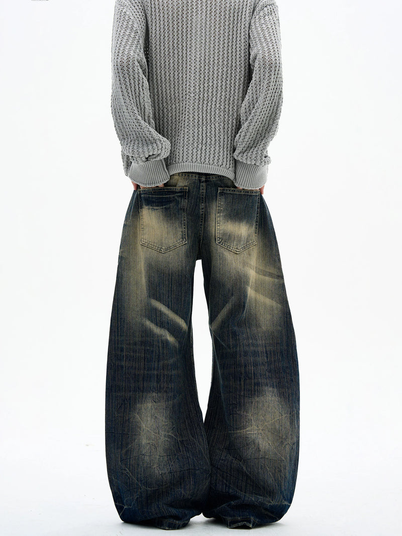 ウォッシュ加工 バレルレッグ バギージーンズ