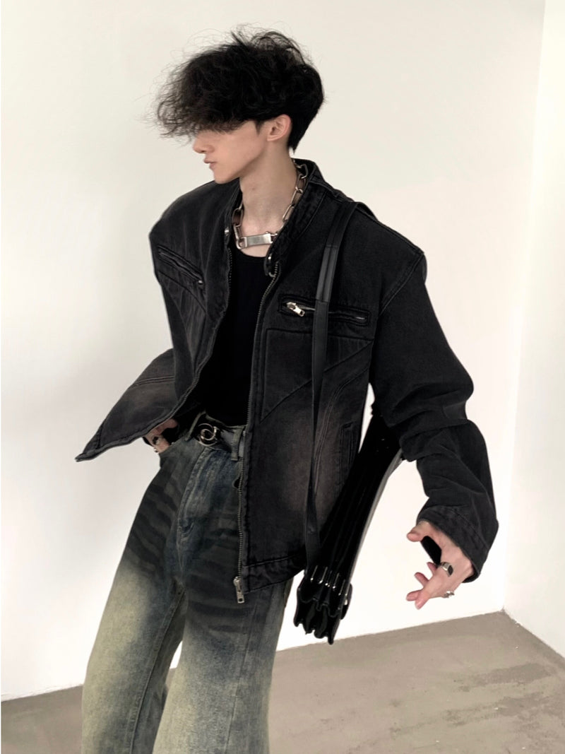 ショルダーパッド ウォッシュ ショート デニムジャケット