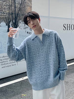 フェイクツーピース ケーブルニットセーター