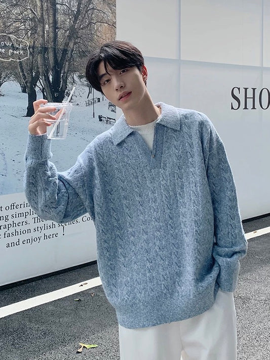 フェイクツーピース ケーブルニットセーター