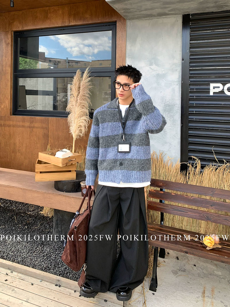 コントラストストライプ レイジーカーディガン