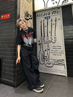 レトロ ロックスタイル レタープリントTシャツ