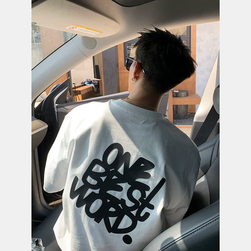 バックプリント 立体オフセットペイントTシャツ