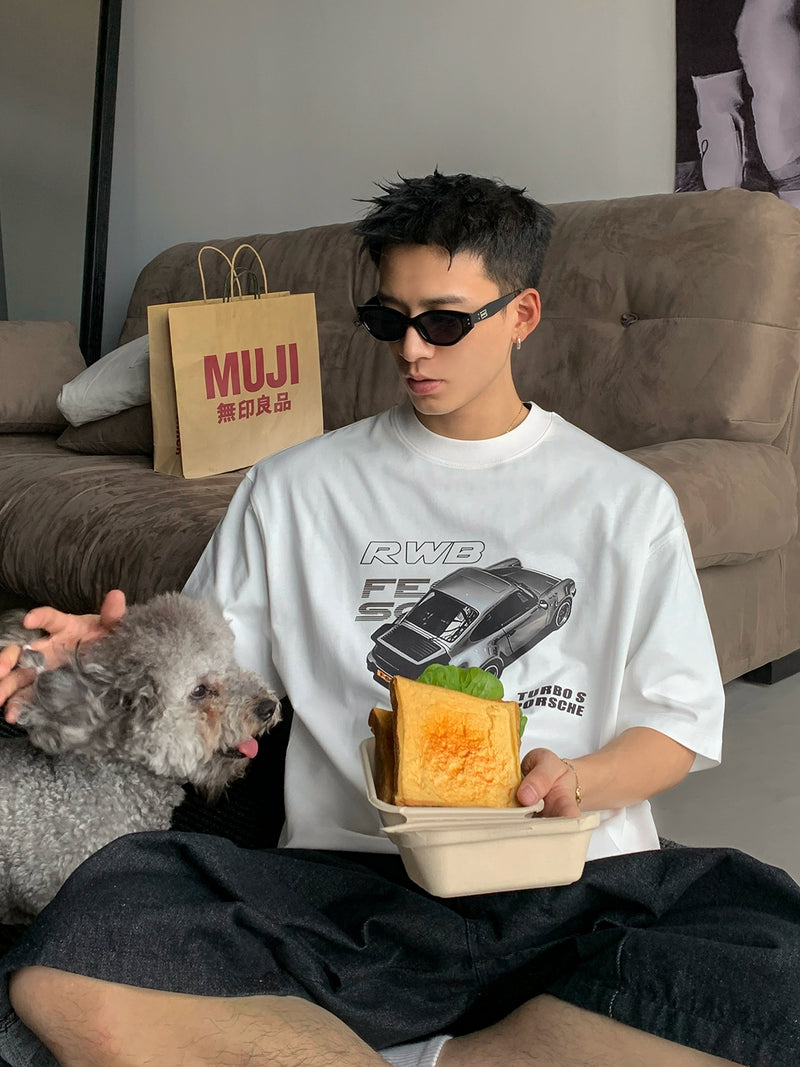 バックレタリング レーシングプリントTシャツ
