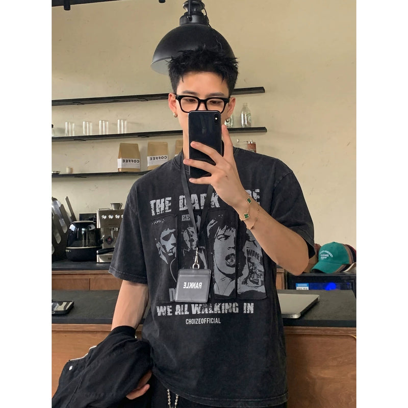 アンティーク パッチウォッシュ ロックプリントTシャツ