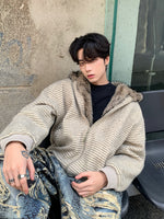 ストライプ 耳付きフード ファージャケット