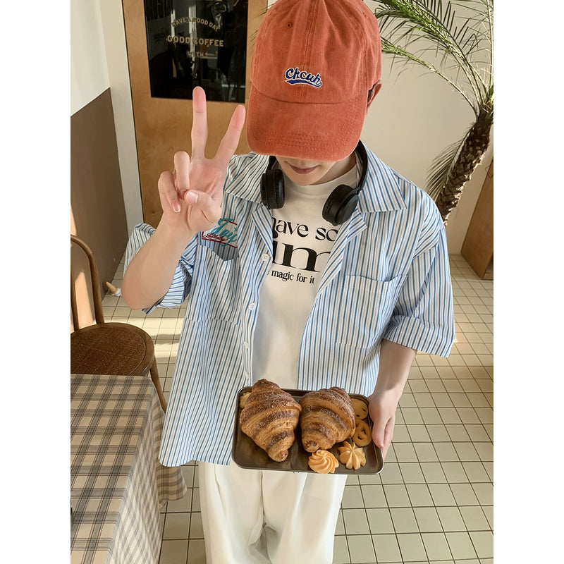 シーサイドワッペン ブルーストライプシャツ