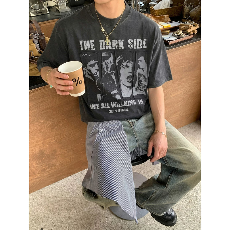 アンティーク パッチウォッシュ ロックプリントTシャツ