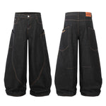 ビッグポケット 刺繍ワイドバレルレッグジーンズ