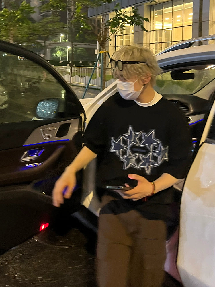 スターデニムパッチ レターTシャツ