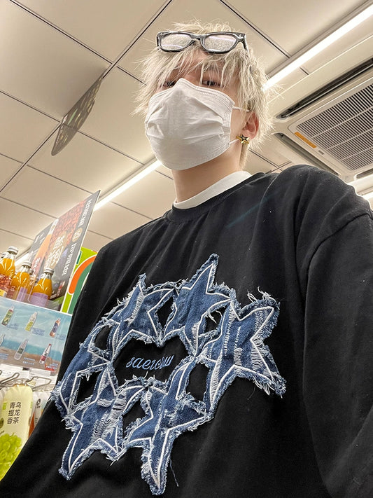 スターデニムパッチ レターTシャツ