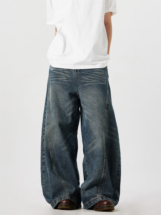 ウォッシュ パネル バギージーンズ