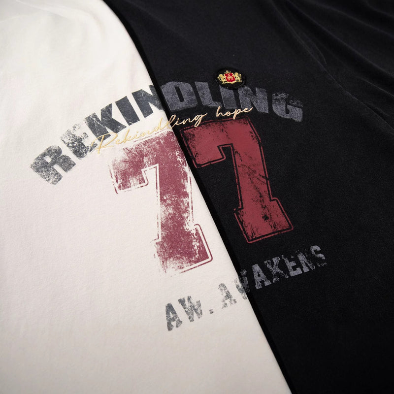 レトロ ナンバリング 刺繍プリントTシャツ