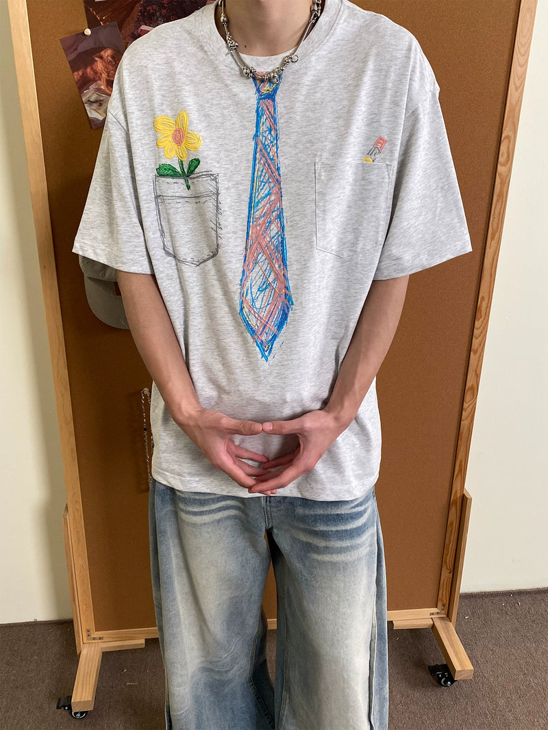 ネクタイスケッチ刺繍Tシャツ