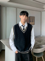 カレッジ Vネックケーブルニットベスト