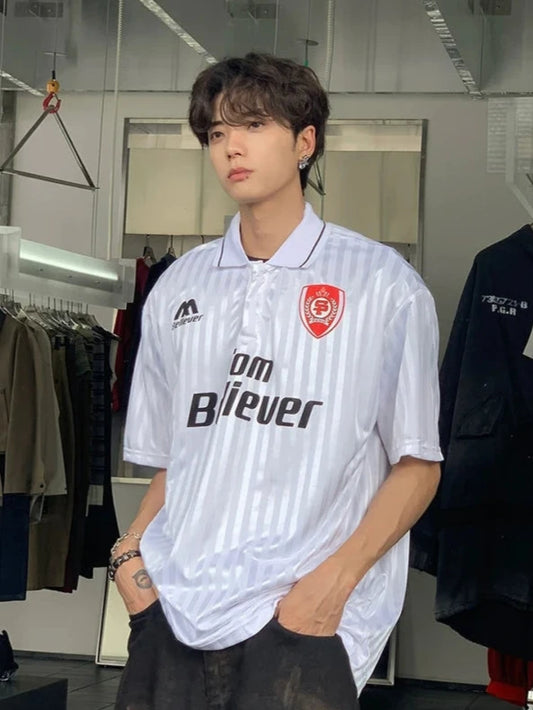 ストライプ エンブレム ゲームポロシャツ