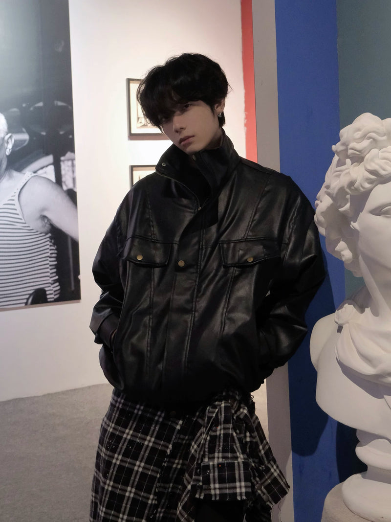 レトロ ポケット レーシング PUレザージャケット