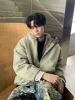 ストライプ 耳付きフード ファージャケット