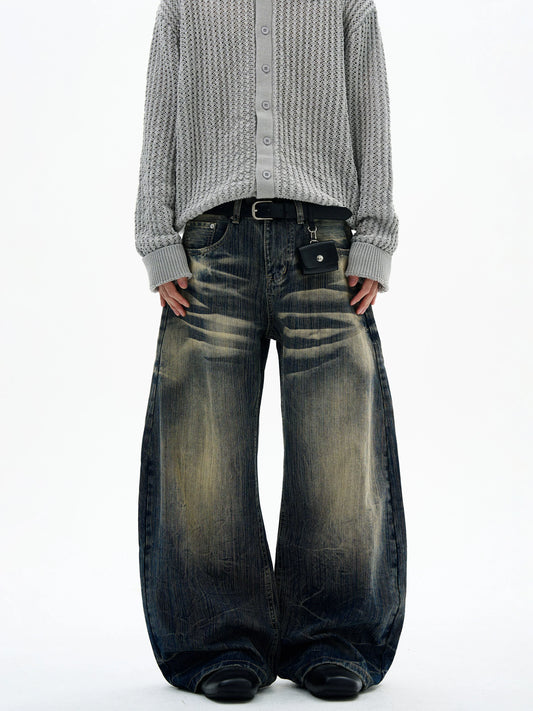 ウォッシュ加工 バレルレッグ バギージーンズ