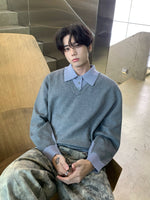 ツーピース フェイクレイヤード ポロニットセーター