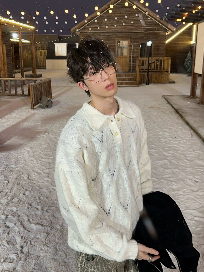 ダイヤチェック柄 ツイストポロセーター