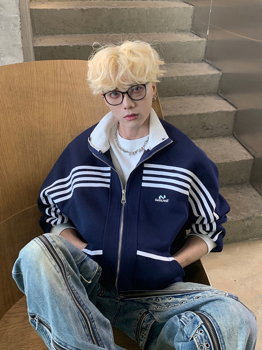 ストライプ スポーティー 短丈 ジッパージャケット