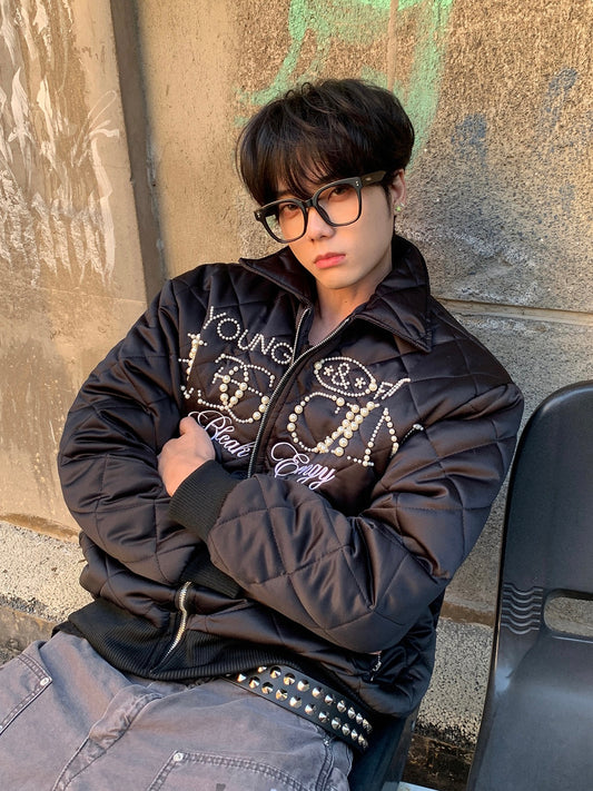 レトロ パール刺繍 キルティングジャケット