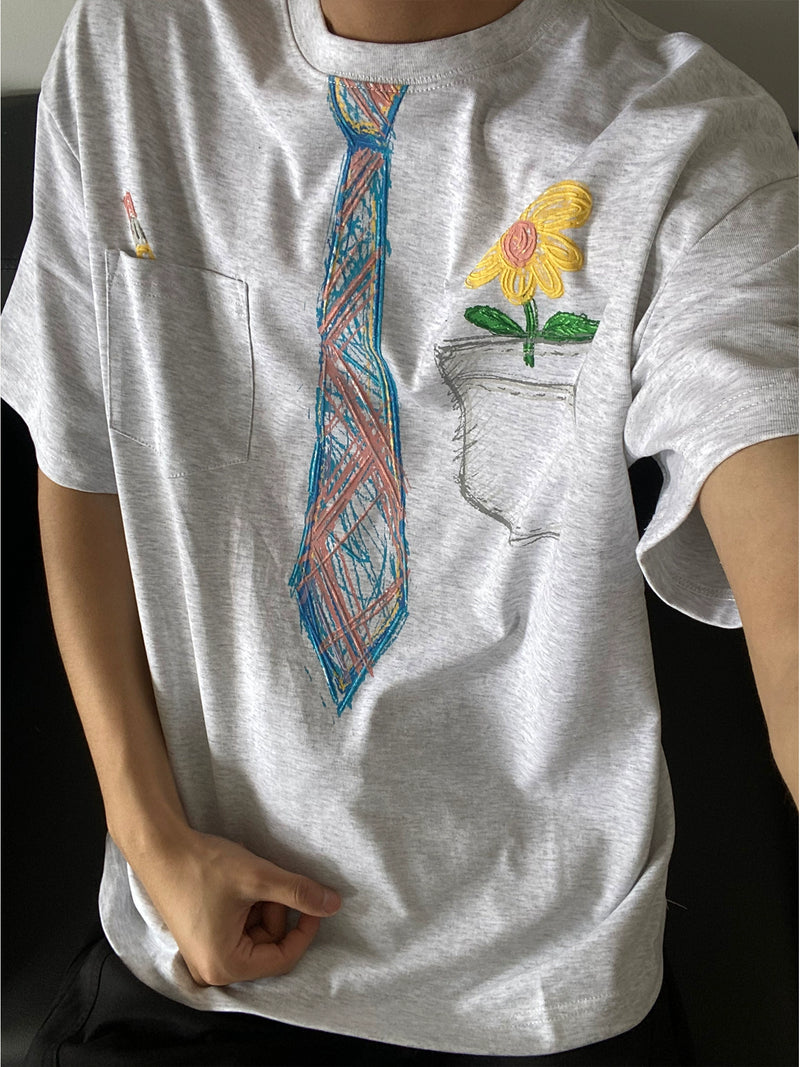 ネクタイスケッチ刺繍Tシャツ