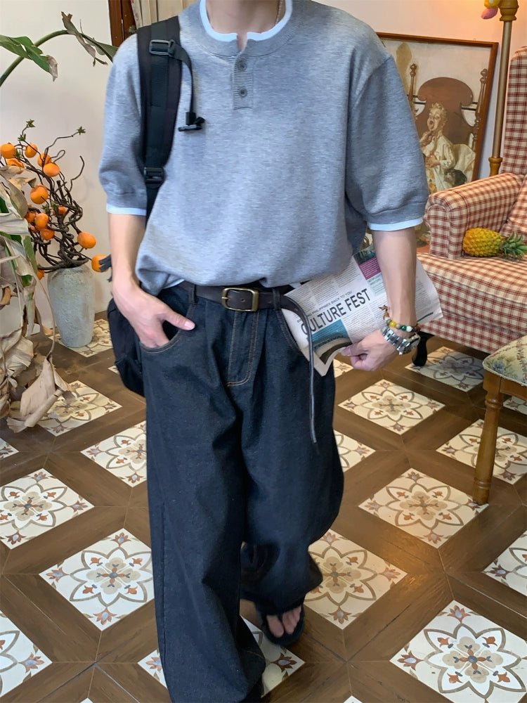 フェイクレイヤード ヘンリーネックTシャツ