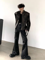 ノーカラー ジップ PUレザージャケット