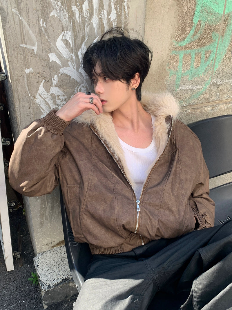 PUレザー フードファージャケット