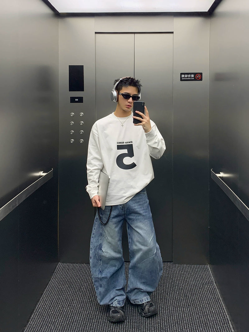 ストリート シミターバギーデニムパンツ