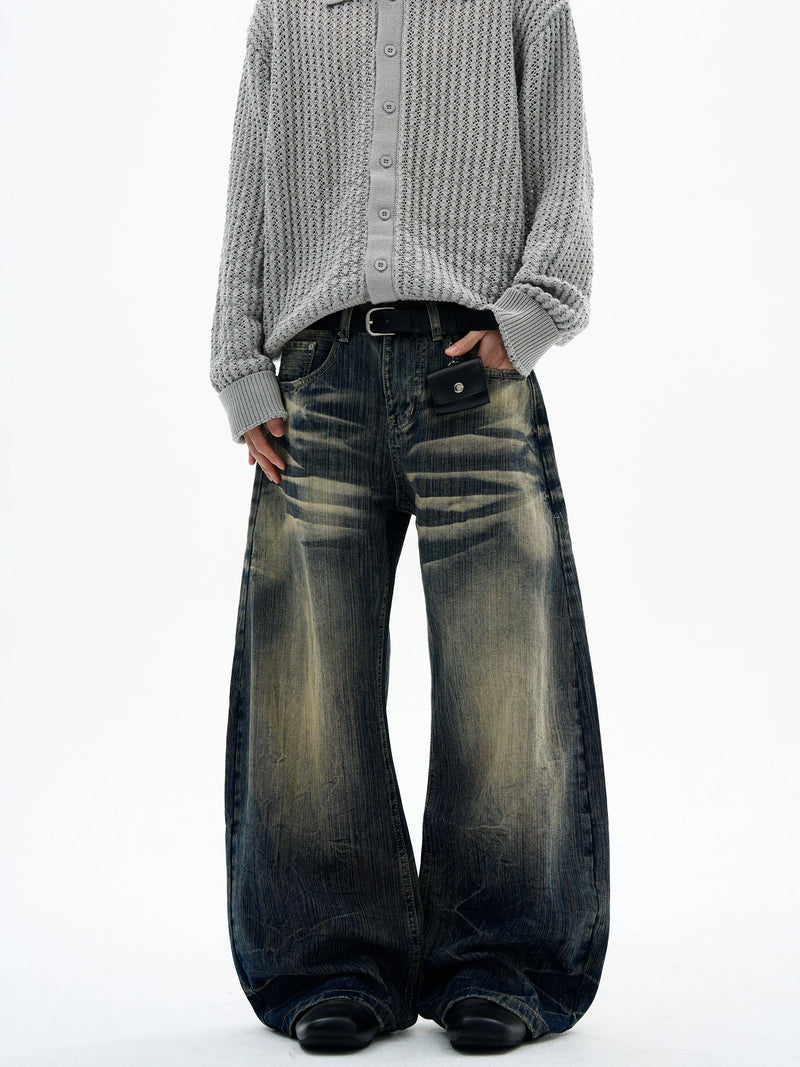 ウォッシュ加工 バレルレッグ バギージーンズ