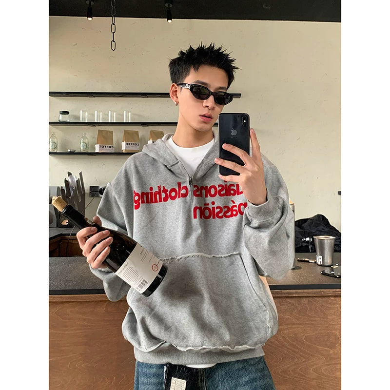 スマッジレタリング ハーフジップパーカー