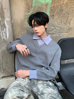 ツーピース フェイクレイヤード ポロニットセーター