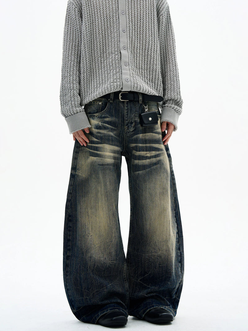 ウォッシュ加工 バレルレッグ バギージーンズ
