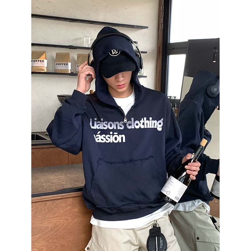 スマッジレタリング ハーフジップパーカー