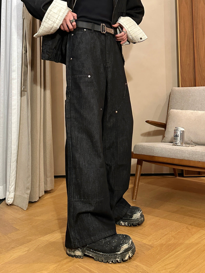 ストレート ブラック ワイドリジットデニム