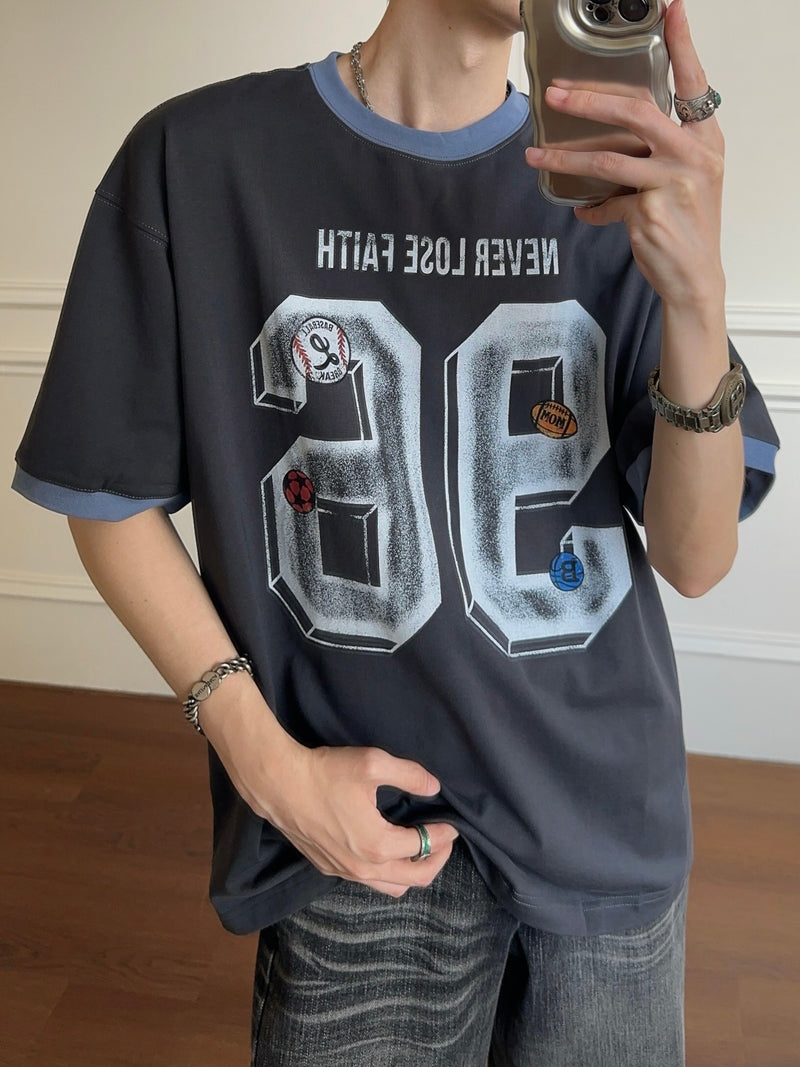 レトロ ナンバリングプリント リンガーTシャツ
