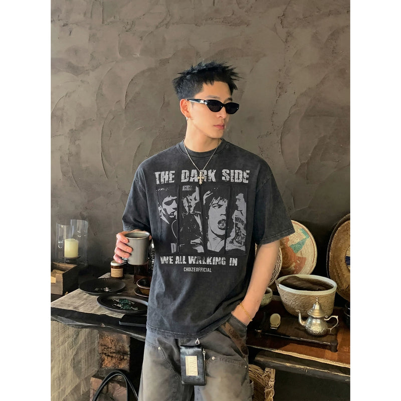 アンティーク パッチウォッシュ ロックプリントTシャツ
