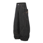 ビッグポケット 刺繍ワイドバレルレッグジーンズ