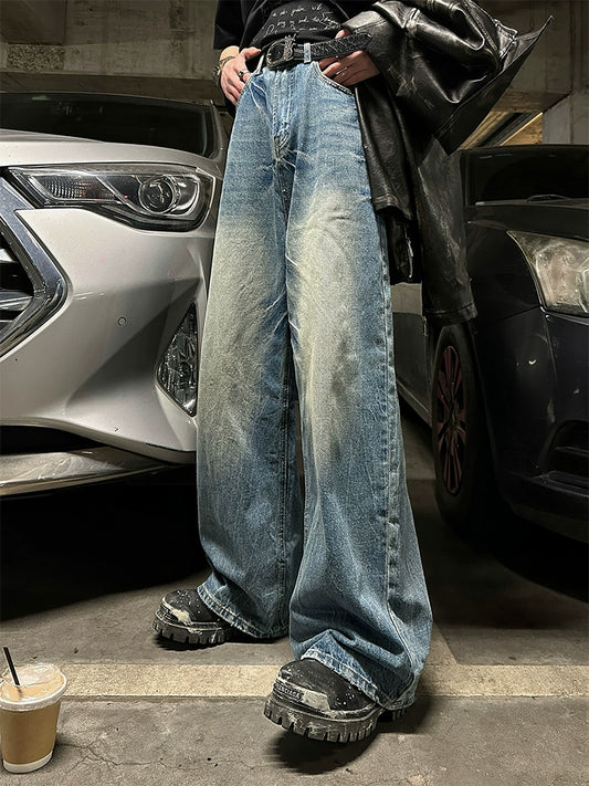 ワイド クラックルウォッシュ ジーンズ