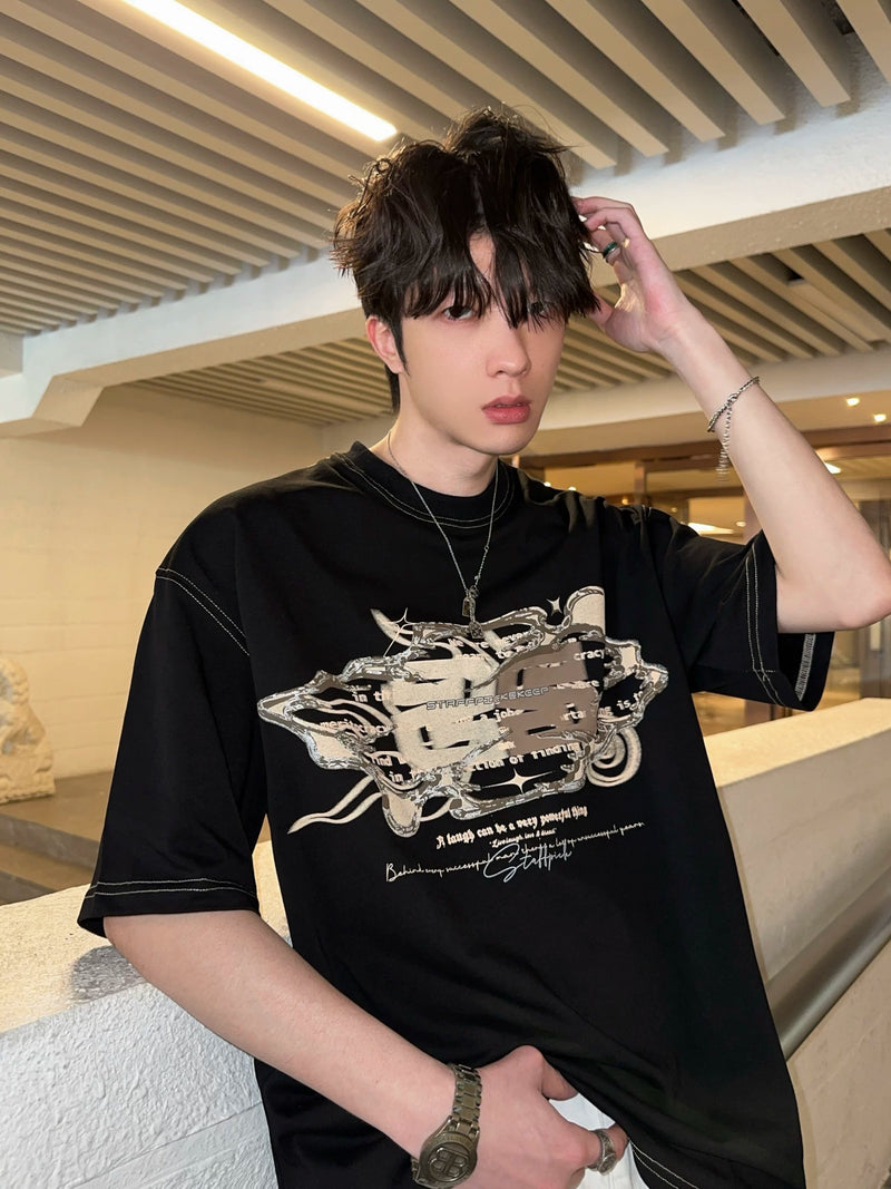 メタル グラフィック ステッチTシャツ