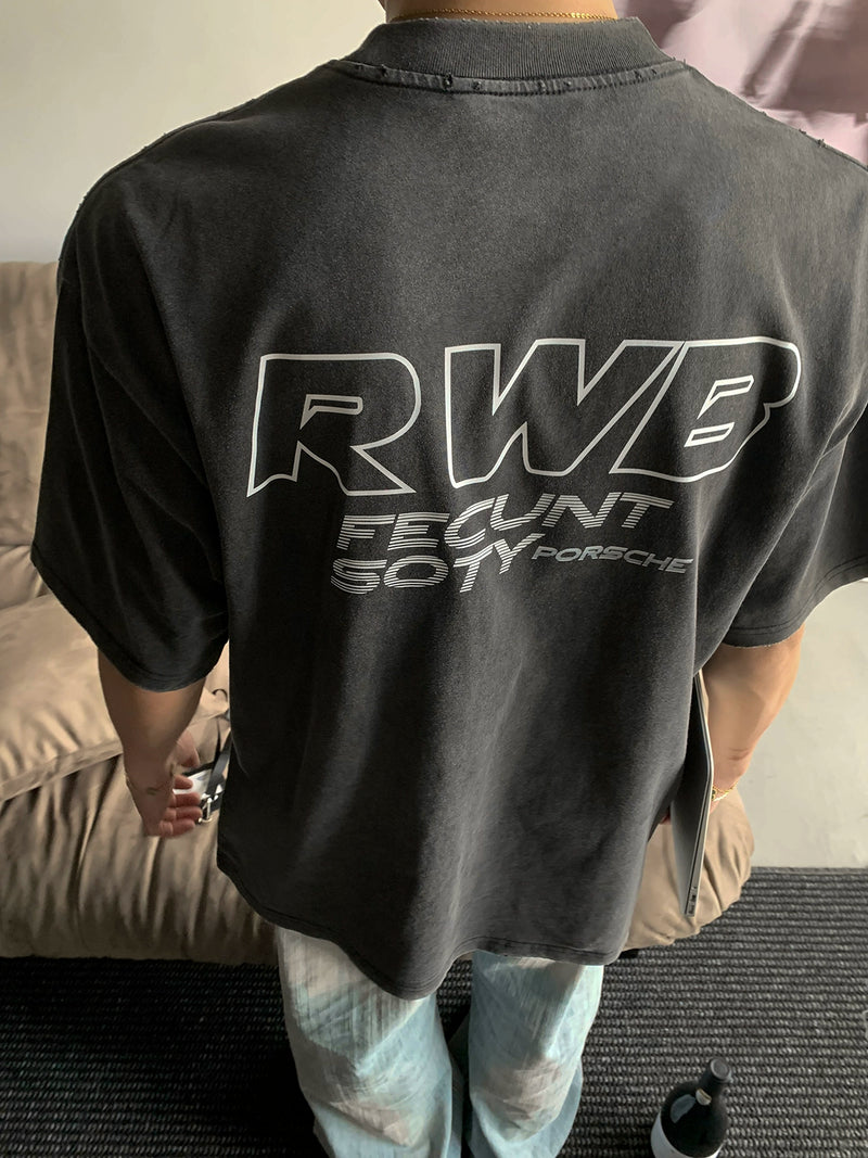 バックレタリング レーシングプリントTシャツ