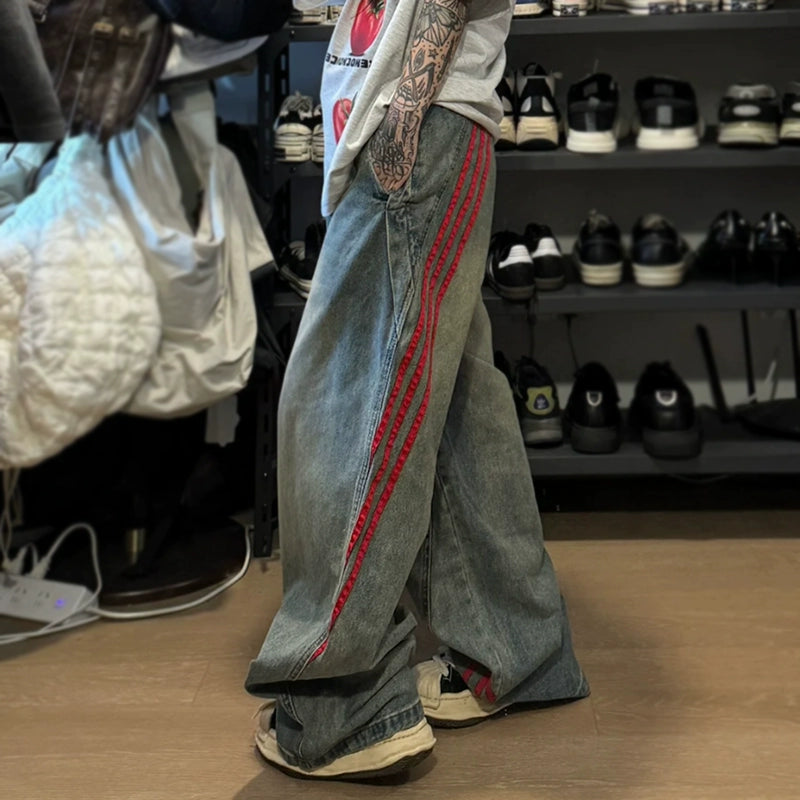 y2k レッドステッチ　ワイドデニム y2k レッドステッチ ワイドデニム y2k レッドステッチワイドデニム