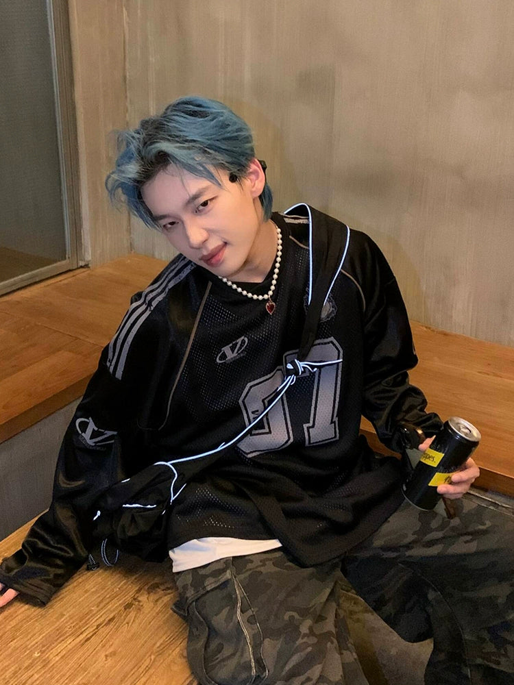 グラフィティプリント メッシュ ロングスリーブ ゲームTシャツ