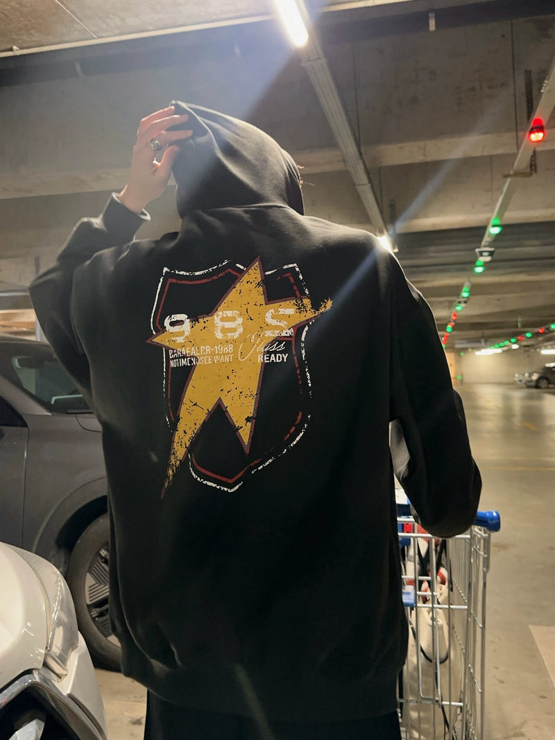 レトロ エンブレムバックプリント パーカー