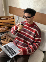 コントラストストライプ モヘアセーター